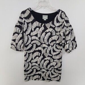 Anthropologie Maeve Puff Sleeve Tribal Textured Windfill Shift Mini dress black